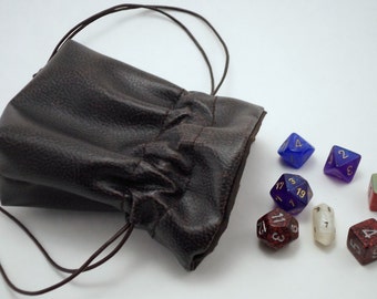 Brown Faux Leather Drawstring Dice Bag (small) ...