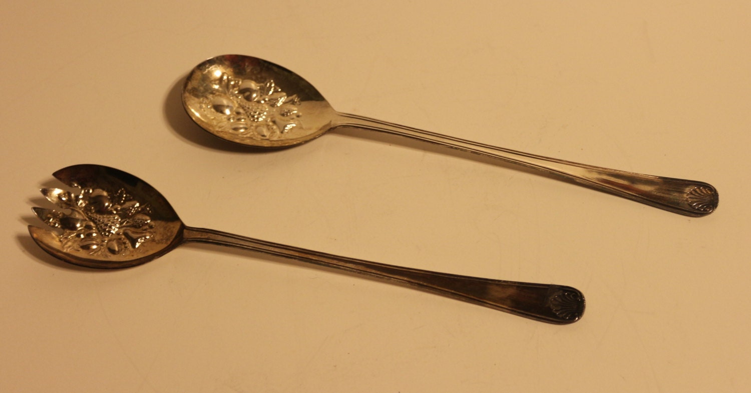 Vintage Sheffield England Serving Spoon and Fork Silver Plated Haute Juice