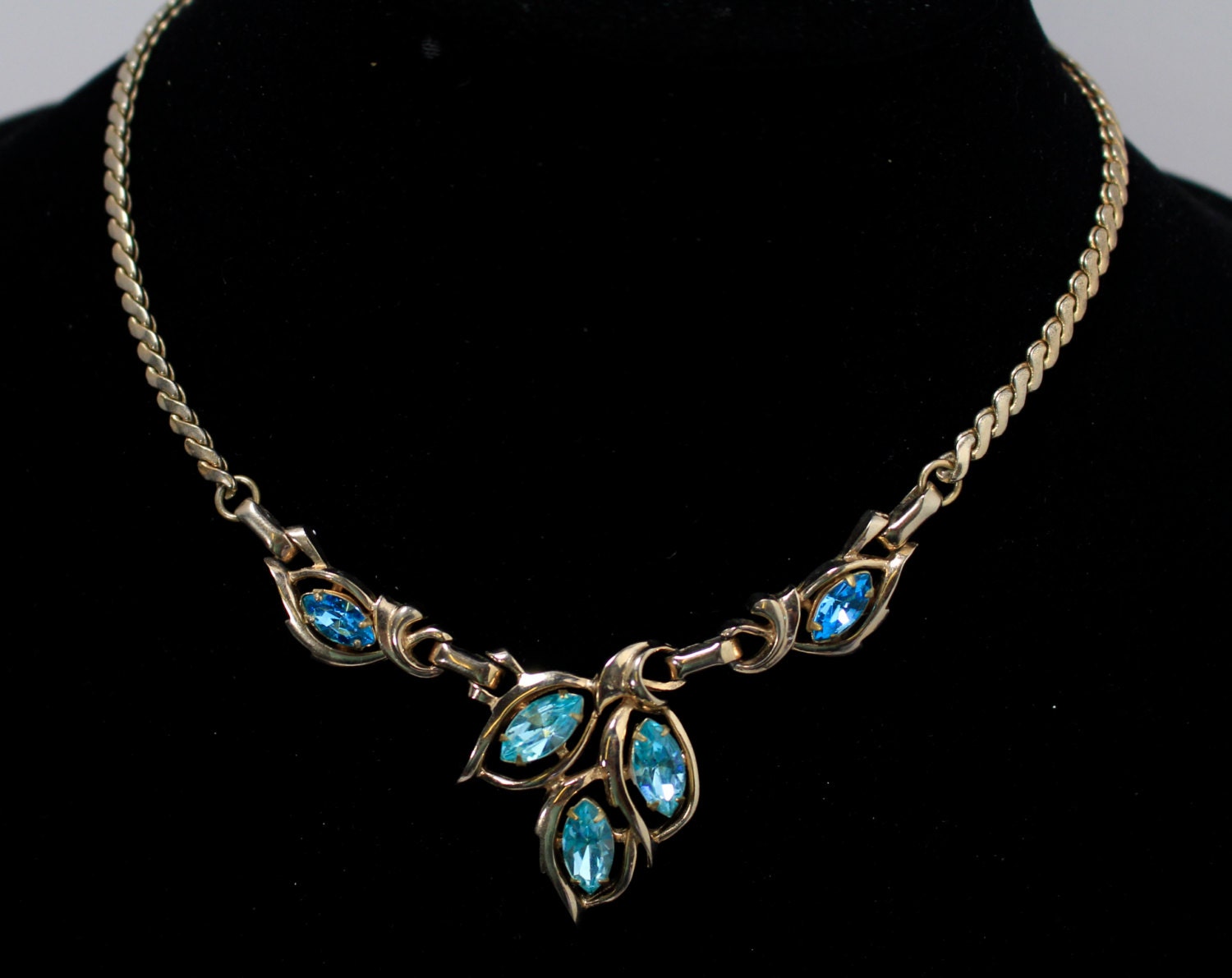 Vintage Barclay Gold Chain Necklace and Earrings with Blue