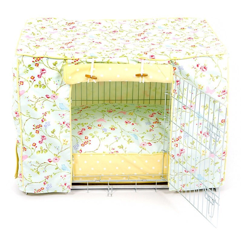 Dog Crate Cover and Cushion Set in Seafoam Bird Trail and