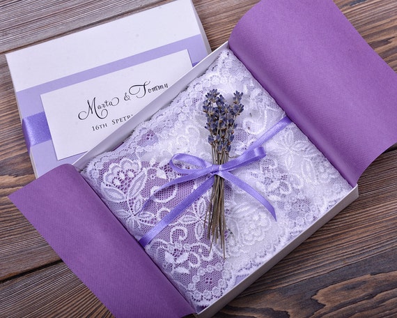 Custom listing 100 Lace & Lavender Wedding Invitation, Vintage Wedding Invitations, Rustic Box Wedding invitation, 