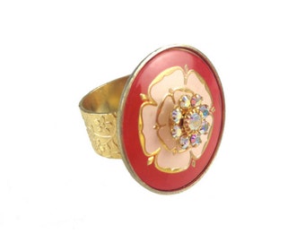 Vintage Garden Tea Party Floral Swarovski Crystal Ring