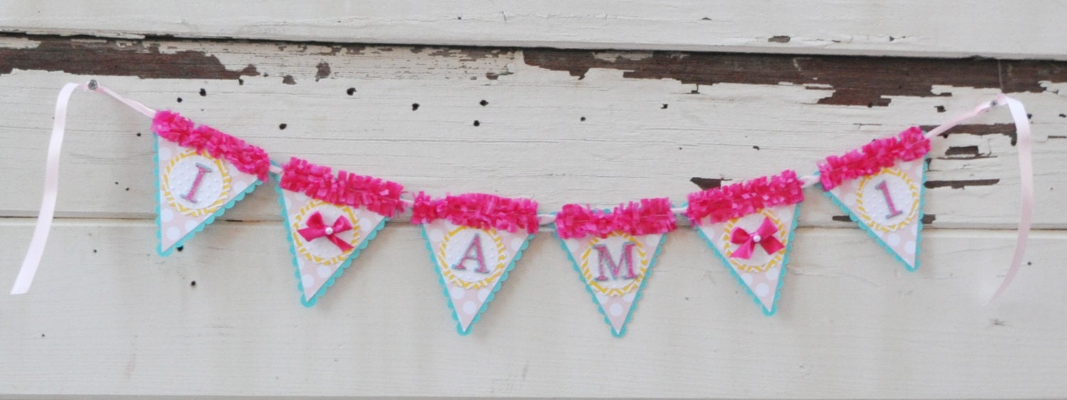 Ribbons and Bows 1st Birthday High Chair Banner Girl