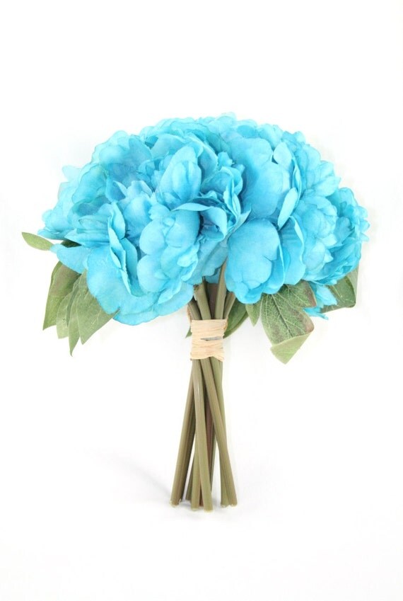 Turquoise Aqua Blue Teal Full Peony Bouquet - WEDDING BOUQUET ...