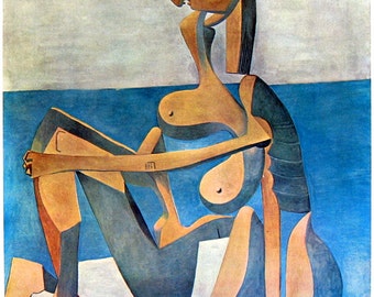 Picasso Art - Seated Bather - 1980 Vintage Book Page - Pablo Picasso Masterpiece Painting