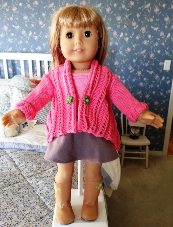 Hand Knit Sweater for American Girl Doll Lace Pink with