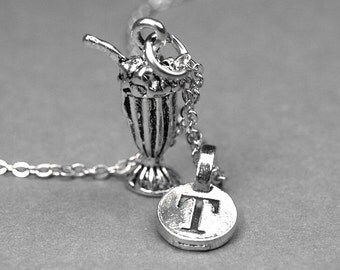 Small Milkshake Charm Necklaces 3D antiqued silver plated charm on a delicate silver  plated chain