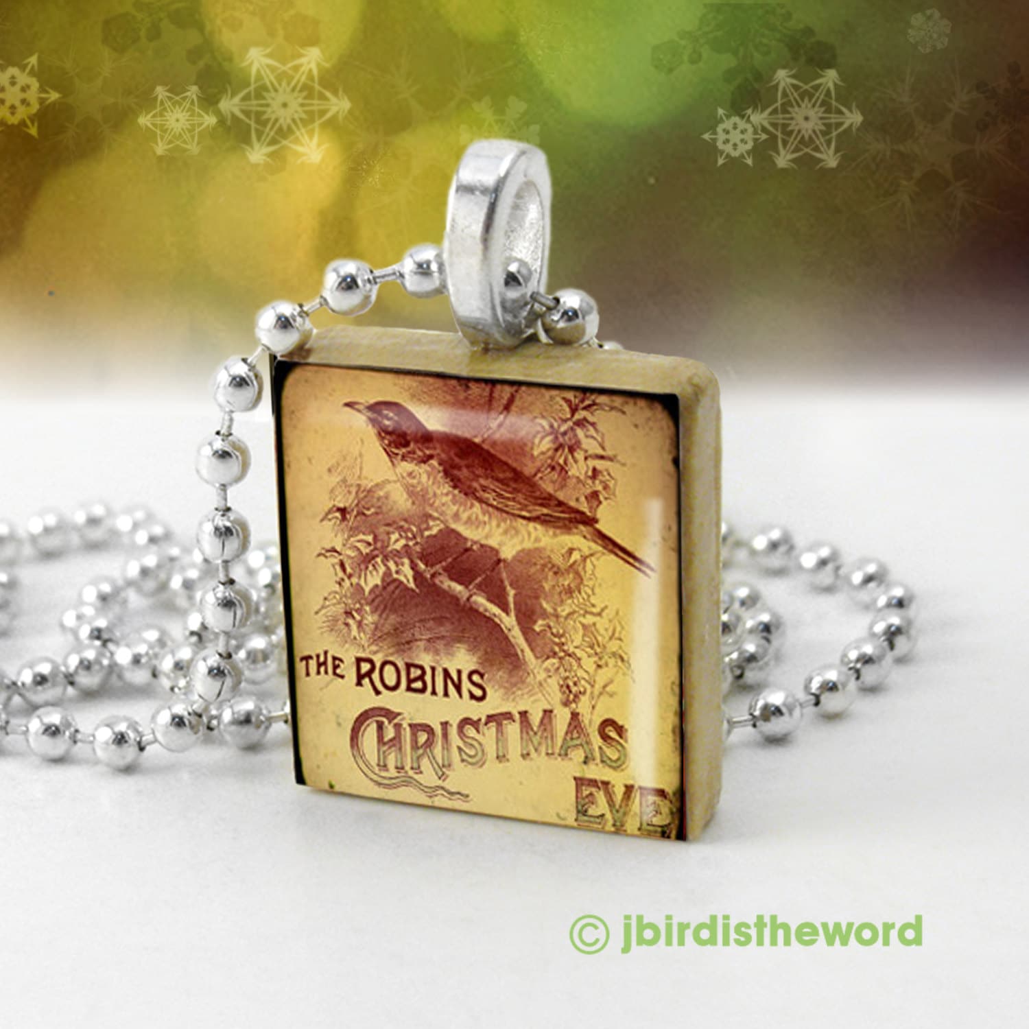 The Robins Christmas Eve scrabble pendant - Christmas Pendant - Christmas Necklace - Christmas Ornament - Christmas Jewelry - Gift Under 10