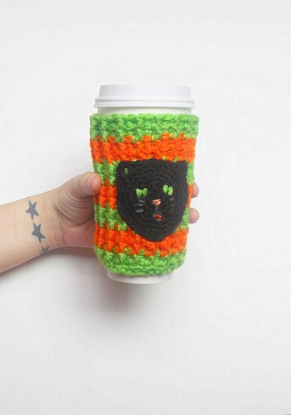 Black Cat Halloween Coffee Cozy.