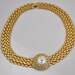 1980s Gold Plated Panther Chain and Oversized White Rhinestone Choker Necklace