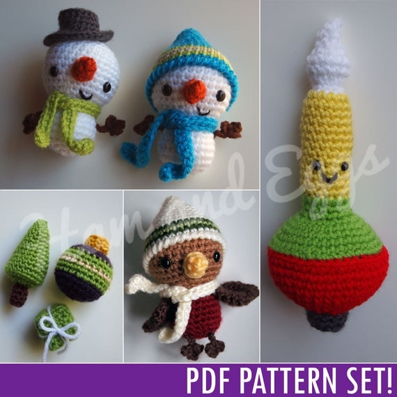 PDF Amigurumi Crochet Christmas Ornament Set Includes Smiley