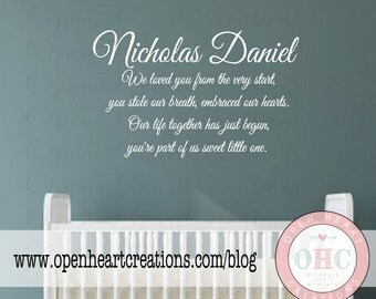 Baby Nursery Wall Decal Quote - Baby Poem with Personalized Name- We Loved You From the Very Start BA0092