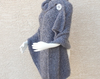 Handmade Hand Knit Shawl, Cape, Wrap Divinely Soft Steel Grey Outerwear