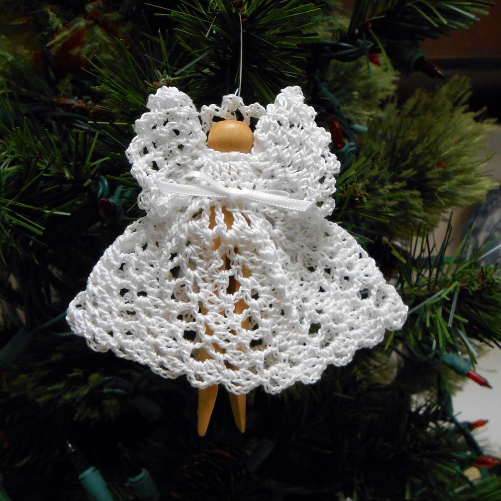 Crocheted Clothespin Angel Holiday Christmas Tree Ornament