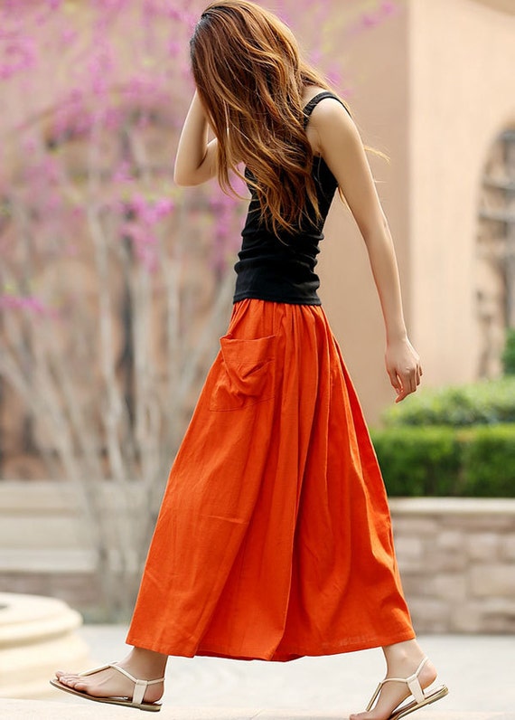 Linen skirt orange skirt A line skirt maxi skirt circle