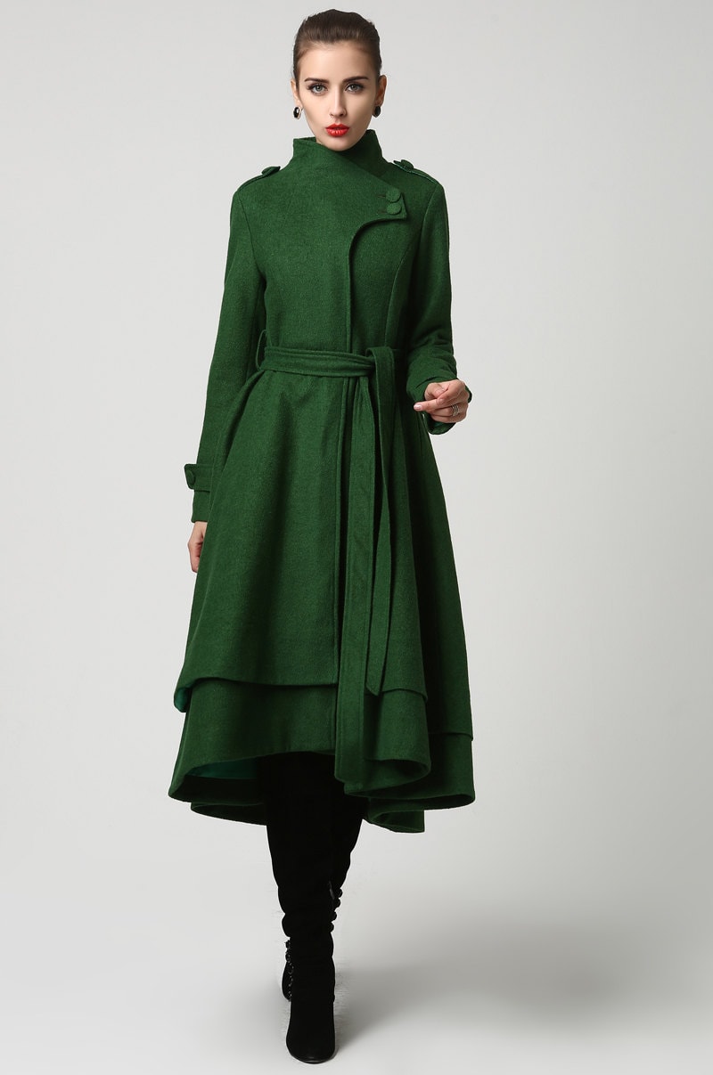 wool coat green coat long coat dark green jacket winter