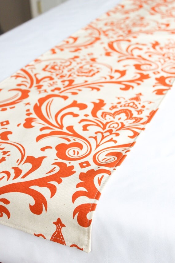 CLEARANCE Orange damask table runner 12x54 Rustic