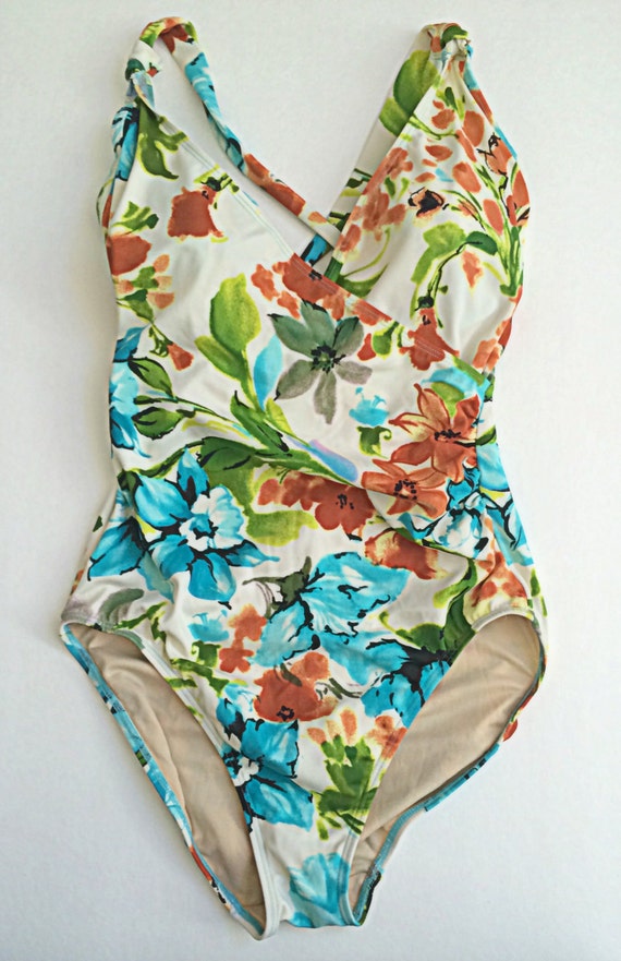 FRENCH CUT vintage 80s White Floral One piece Swim suit /Hi