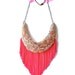 Pink fluor neon fringe felt stuffed metallic lace bib statement necklace