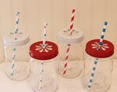 12 Plastic Mason Jars & 12 Daisy Jar Lids, "Unbreakable" Mason Jar Glass, "Unbreakable" Drink Jar, Party Favor, Farm Wedding, Rustic, Party Il_170x135