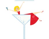 Woman in Martini Glass Character Illustration, Cartoon Illustration, Woman Celebrating, Christmas Character, New Years Party Il_170x135