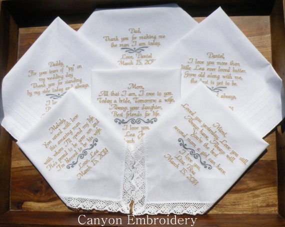 embroidered wedding hankercheif gifts