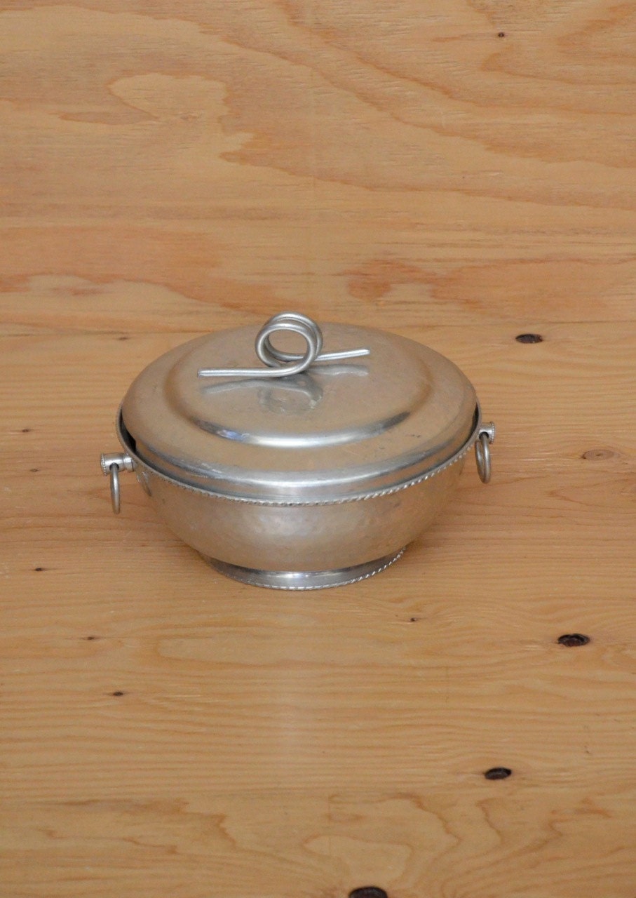 Vintage 50's Hammered Aluminum Serving Dish with Lid
