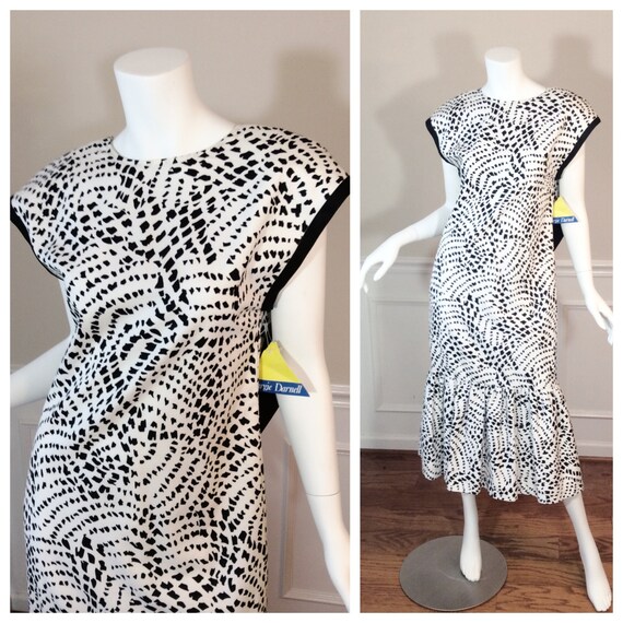 1980 NOS Black and White Wiggle Dress by MARGIE Darnell with