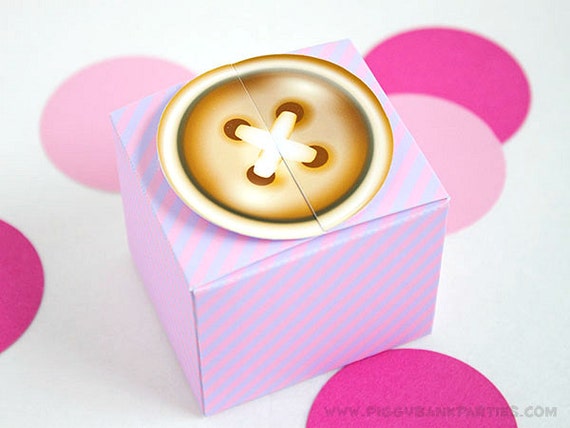 Sew Cute Button Favor Box : Gold Button with Stripes // DIY Printable Cute as a Button Gift Box PDF - Instant Download Il_570xn