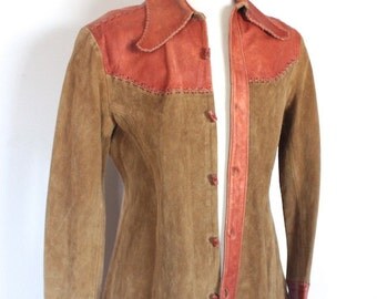 Rare Vintage 1970's Jacket // 70s Designer Char Two Tone Suede and Leather Men's Hippie Jacket // DIVINE