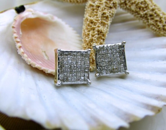 14k diamond earrings princess cut invisible set by everythingiown