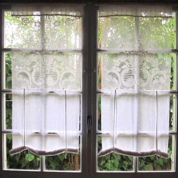 Tie up Lace Curtains White French Curtains Shabby Chic Hand