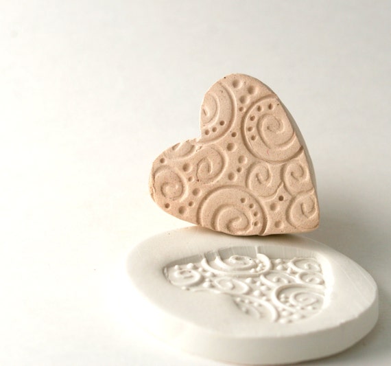 Pottery Texture Stamp Heart with Spirals Swirls and Dots