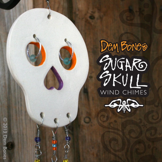 Mexican Sugar Skull Wind Chime Valentine Gift Mexican Sugar Skull Wind Chime Valentine Gift Outdoor Decoration Ceramic