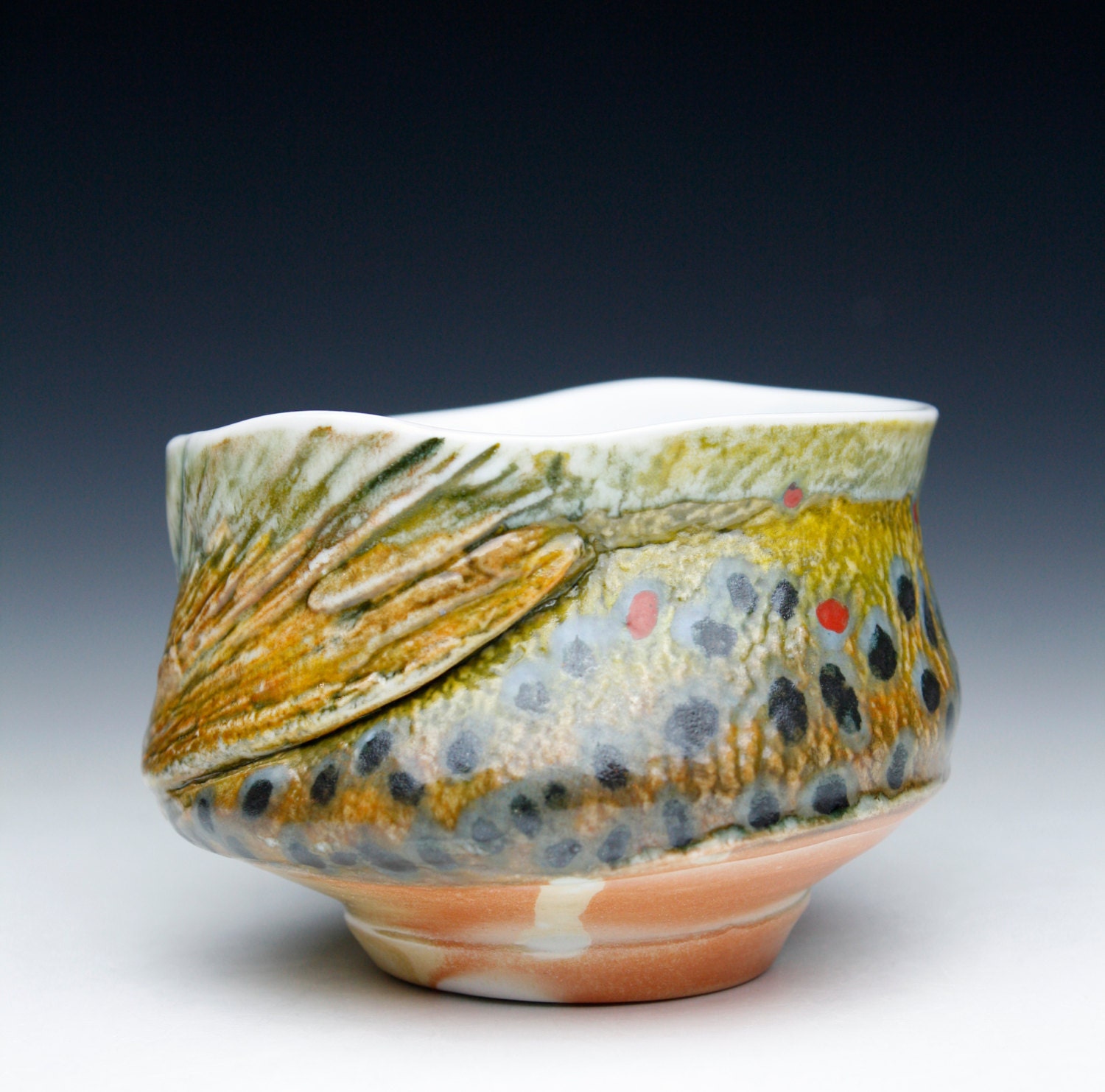 Wood Fired Pottery Cone 13 Porcelain Hand Made Brown Trout