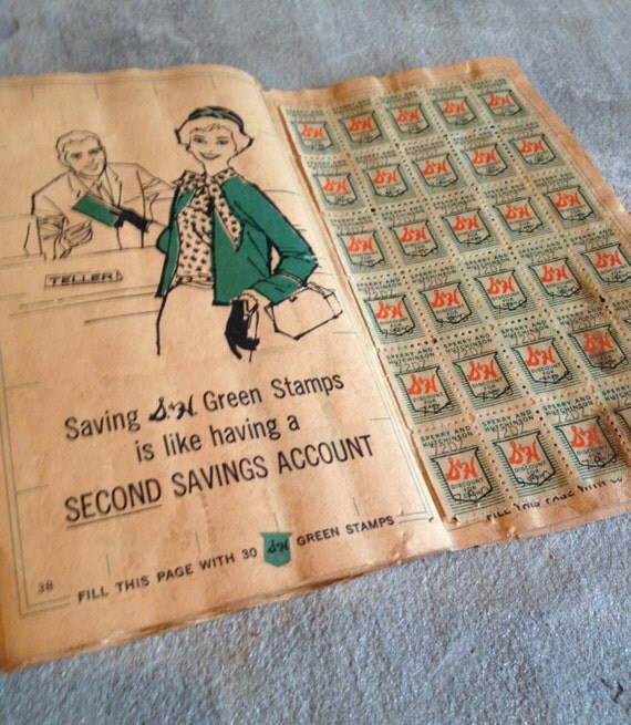 S & H Stamp Book Green Shield Sperry Hutchinson Saving Vintage SH Stamps from MyVintageAlcove on