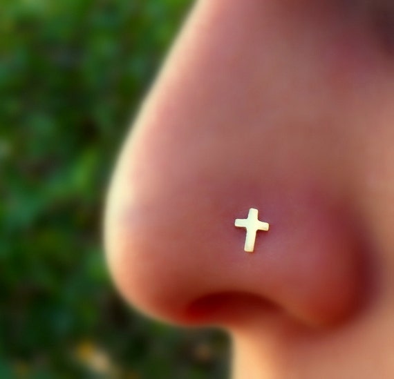 Cross Nose Ring/Tragus/Cartilage Earring 14K by Holylandstreasures