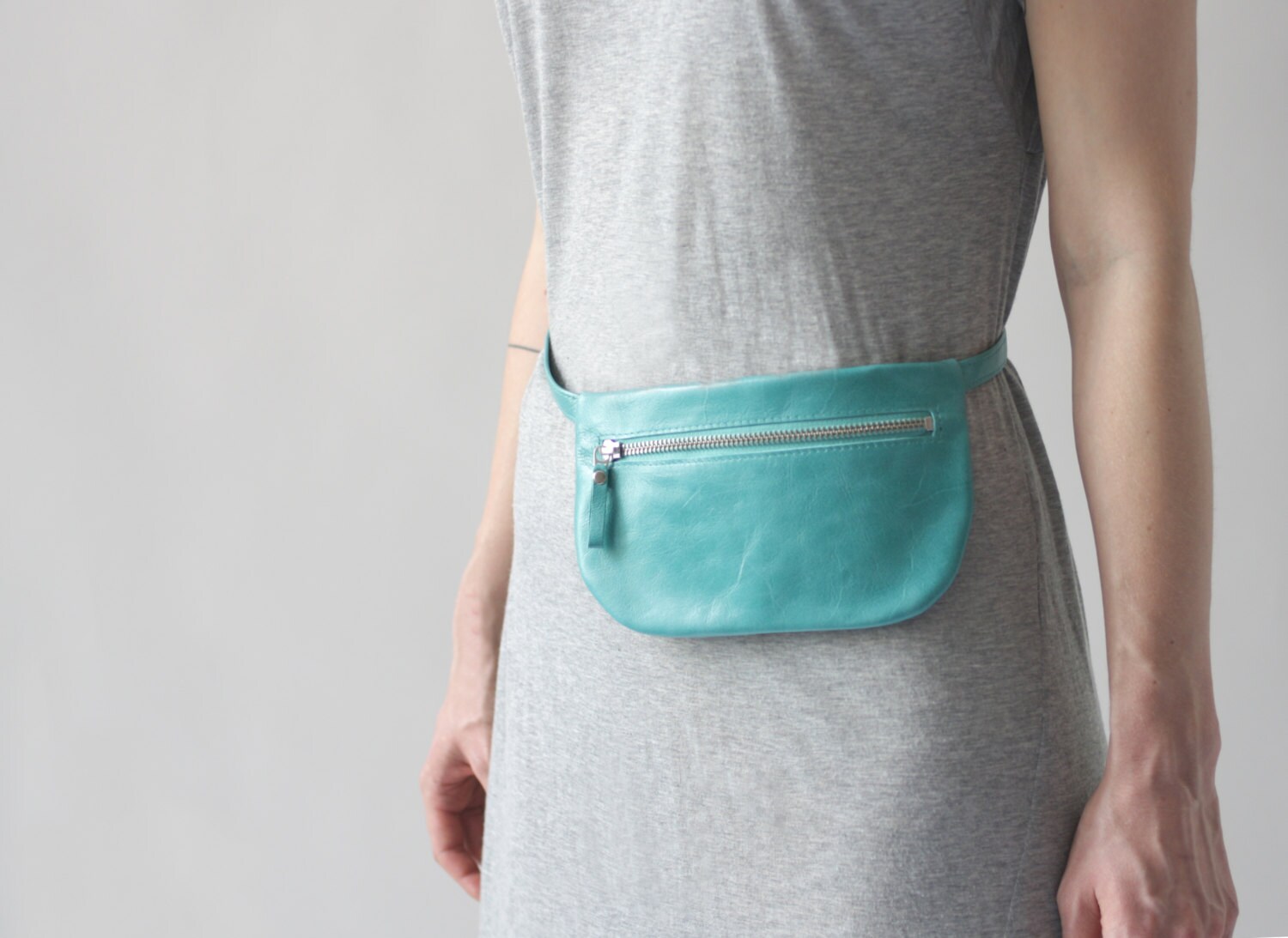 Turquoise Belt Bag flat fanny pack leather hip bag by alexbender