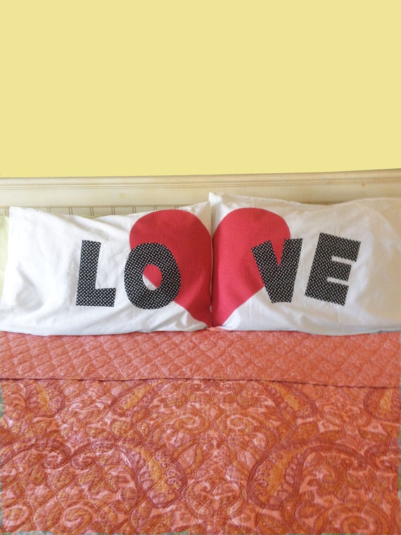 LOVE Heart His and Hers Pillow cases