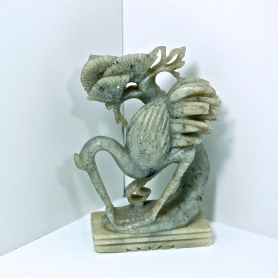 CARVED CHINESE STONE stork. china carving. vintage. antique.