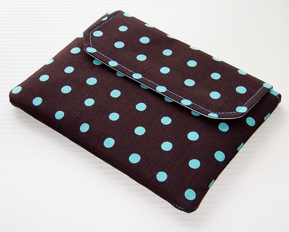 Ipad Mini Case in Turquoise Polka Dots on Brown