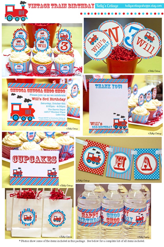 Vintage Train Birthday Party Mini Package...Custom, Printable DIY Package Il_570xn