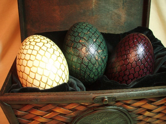 Dragon Eggs set of three made from real emu and rhea eggs. Dragon Eggs set of three made from real emu and rhea eggs.