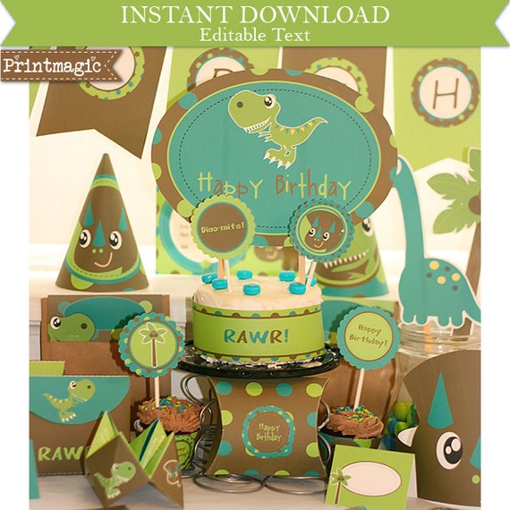 Dinosaur Birthday Printable Party Kit with Editable Text - Instant Download