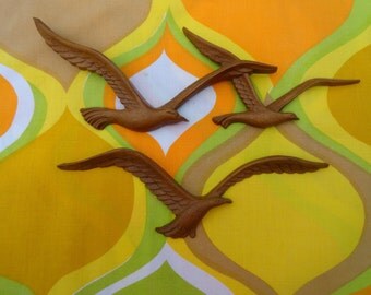 Vintage 1970s MID Century Modern HOMCO Seagulls Birds Plastic Wood Wall Art Retro