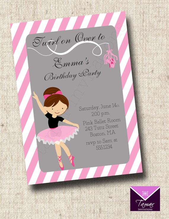 Printable Ballerina Birthday Invitation - Pink and Grey Ballet Slippers Il_570xn