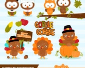 HAPPY THANKSGIVING Digital Clipart, Thanksgiving Turkey Clipart, Thanksgiving Owls Clipart / Instant Download Il_170x135
