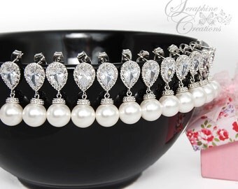 Bridesmaid Gift, Bridesmaid Pearl Earrings, Bridal, Swarovski Pearls, Cubic Zirconia, Wedding Jewelry, Bridesmaid Gift White Cream K034