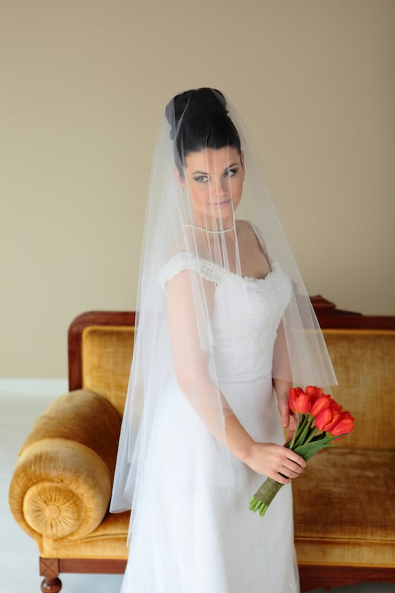 Drop Wedding Veil, fingertip length, Double Layer