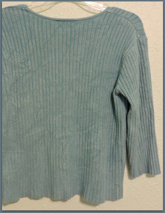 Soft 1980's Aqua Blue Teal Ribbed Scoop Neck by ForHerEarsOnly